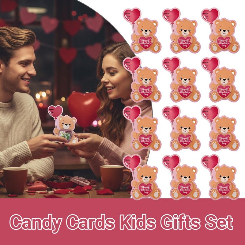 Valentines Cards for Candy, Cute Bear Designs Valentines Candy Card Gifts with Plastic Domes, Valentine School Classroom Exchange Prizes for Girls Boys ﻿ - Image 2
